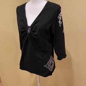 Jean Paul Top Embroidered Drapery Black Sz M